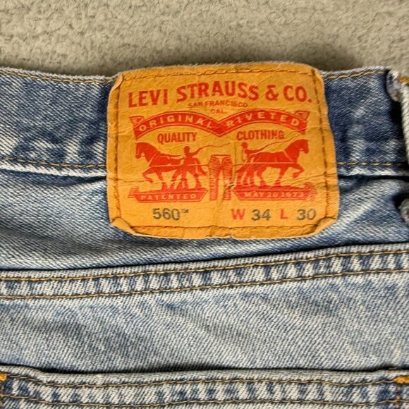 Levis 560 Jeans Mens 34x30 Blue Loose Relaxed Fit Tapered Leg Baggy Denim Pants - Picture 4 of 8